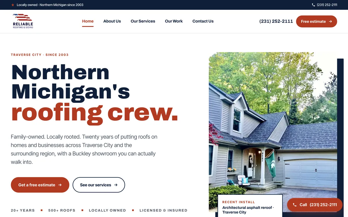 Reliable Roofing & Siding website by DockSyde
